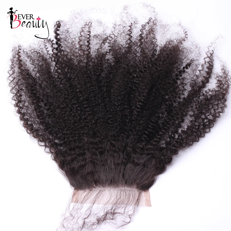 Mongolian Afro Kinky Curly 5x5 Lace Closure Pre Plucked Hairline With Baby Hair 100% Human Hair Ever Beauty Remy