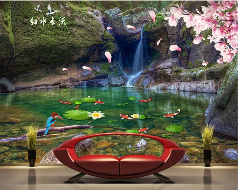 beibehang Indoor TV bedroom living room senior wallpaper fine water nine fish chart background painting papel de parede behang