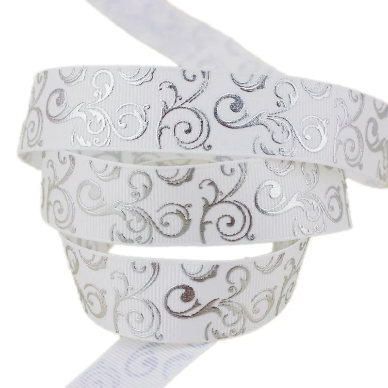 (10 yards/lot) 25mm Silver Hot stamping grosgrain ribbon gift wedding ribbon roll