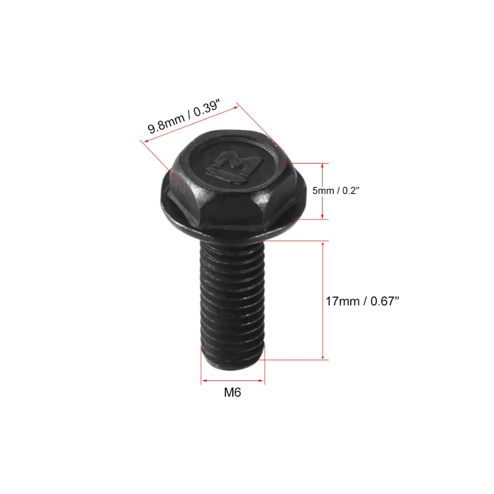 Uxcell 4 개/몫 M6x17mm 육각 플랜지 볼트 왼손 나사산 8.8 등급 탄소강 검정 육각 헤드 볼트