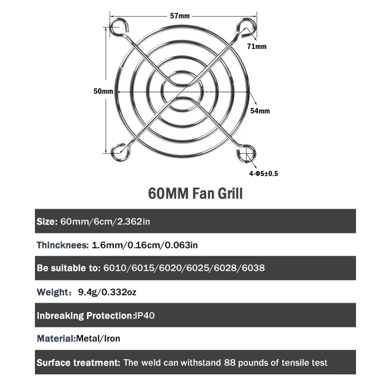 Boîtier pour ordinateur, 10 pièces, 60mm, protecteur de grille de ventilateur, housse de protection des doigts en métal