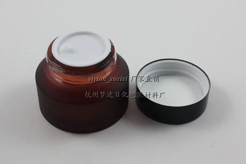 30pcs 50g rose red frosted glass cream jar with black aluminum lid, 50g cosmetic jar for mask or eye cream,50g glass bottle