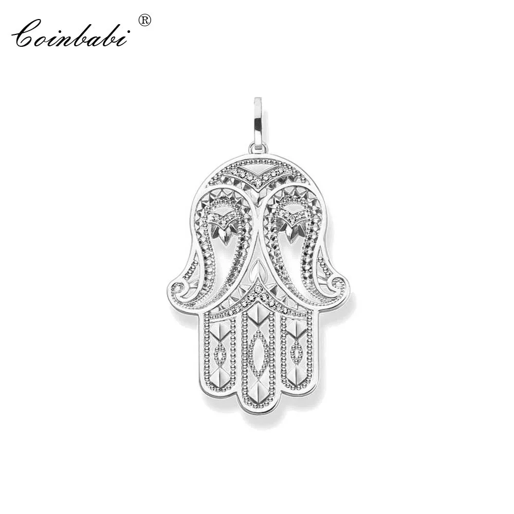 Pendant Hand of Fatima White 925 Sterling Silver For Women Gift Europe Style Glam Jewelry Trendy Pendant Fit  Necklace