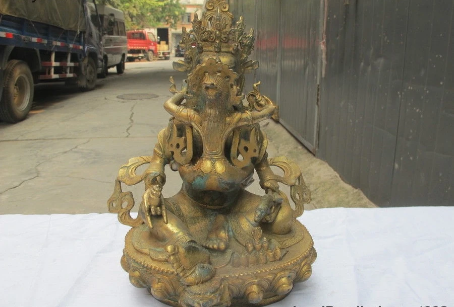 Tibet Buddhism Tantric Temple Yellow Jambhala Buddha bronze Copper Statue