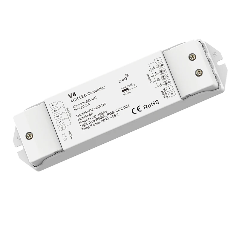 Imagem -05 - Tira Conduzida Dimmer 12v 24v 4x5a 20a Saída Receptor v4 com Rs6 sem Fio rf Toque Remoto Canais Dim Separadamente Controlador