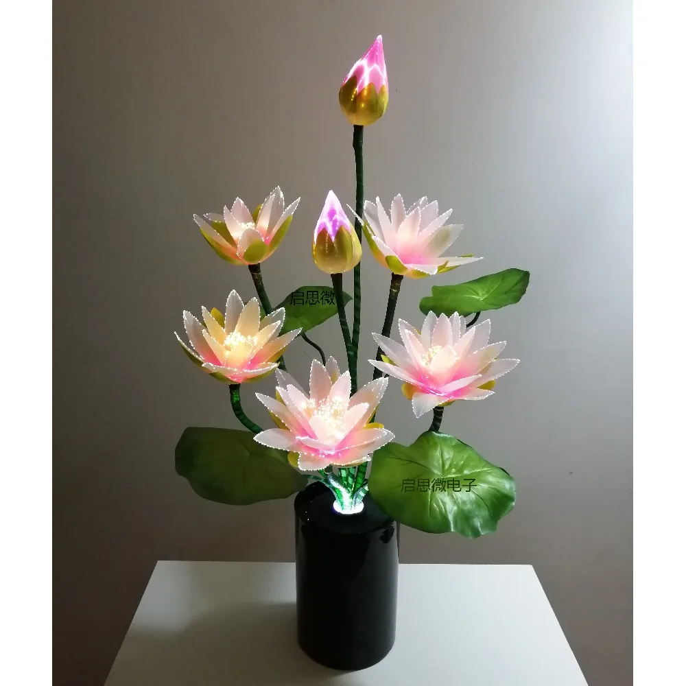 New Style 7 Heads Led Flower Lights Lotus Lighting Buddha Lamp Fo Lampe Novelty Artistic Optical Fiber Flower