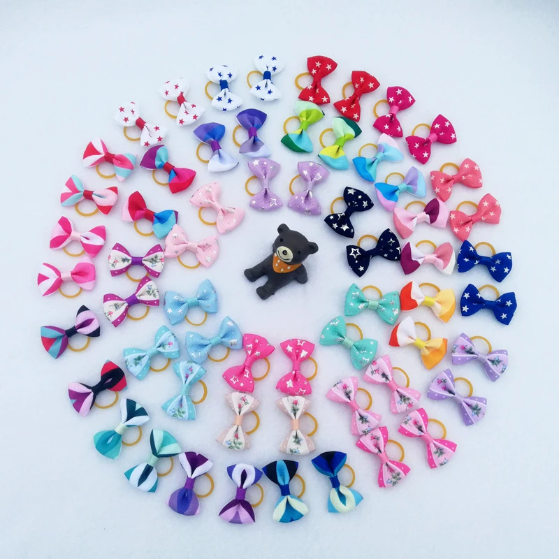 (5 pieces/lot) Cute Ribbon Puppy Medium Small Dog Hair Bows 30 Colors Pet Hair Accessories Pentagram Flower Pattern Dog Bows