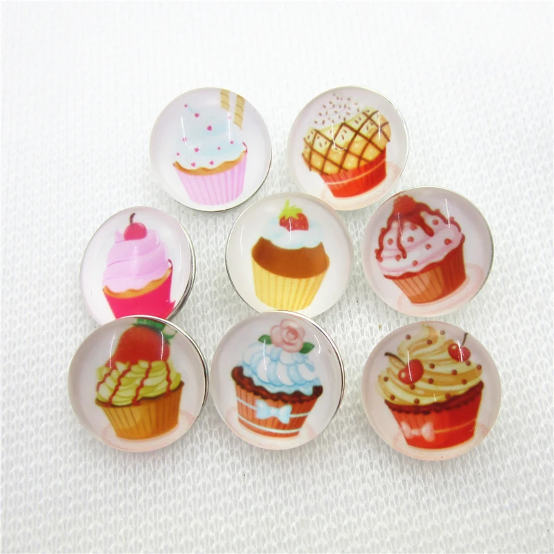 20pcs/lot Mix Glass Cupcake Snap Buttons Diy 18 mm Snap Jewelry Pendants Bracelet&Bangles Snap Charms