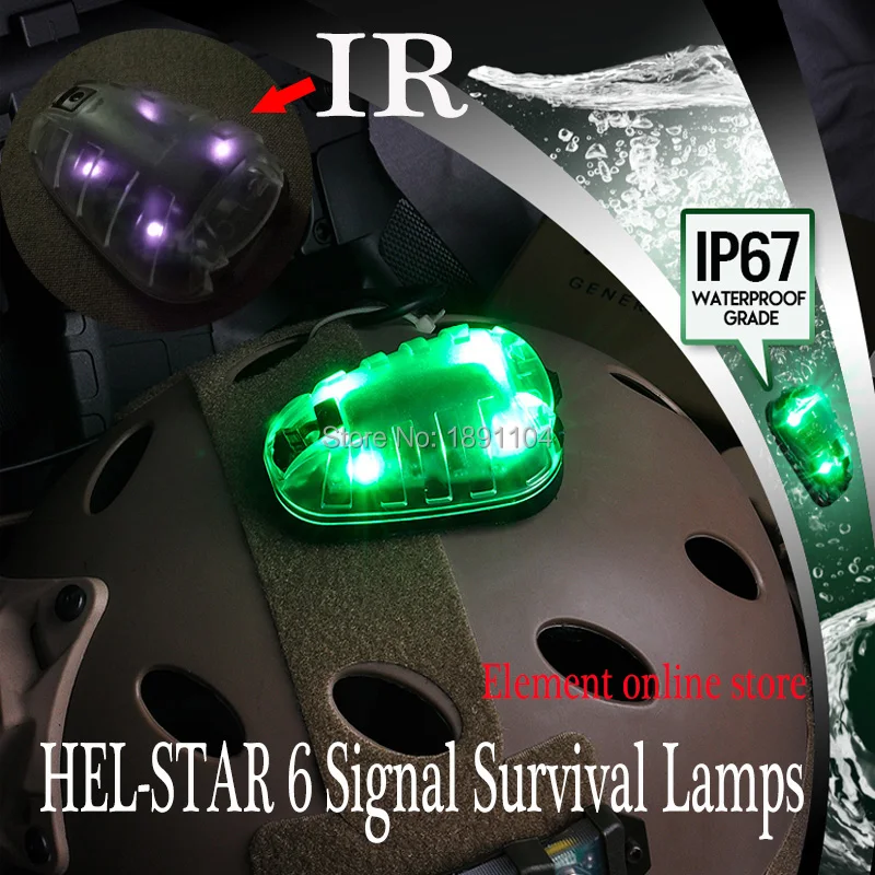 Element HEL-STAR 6 Signal Green & IR Or Red & IR Light with Magic Tape Tactical Helmet Survival Lamps (EX433)