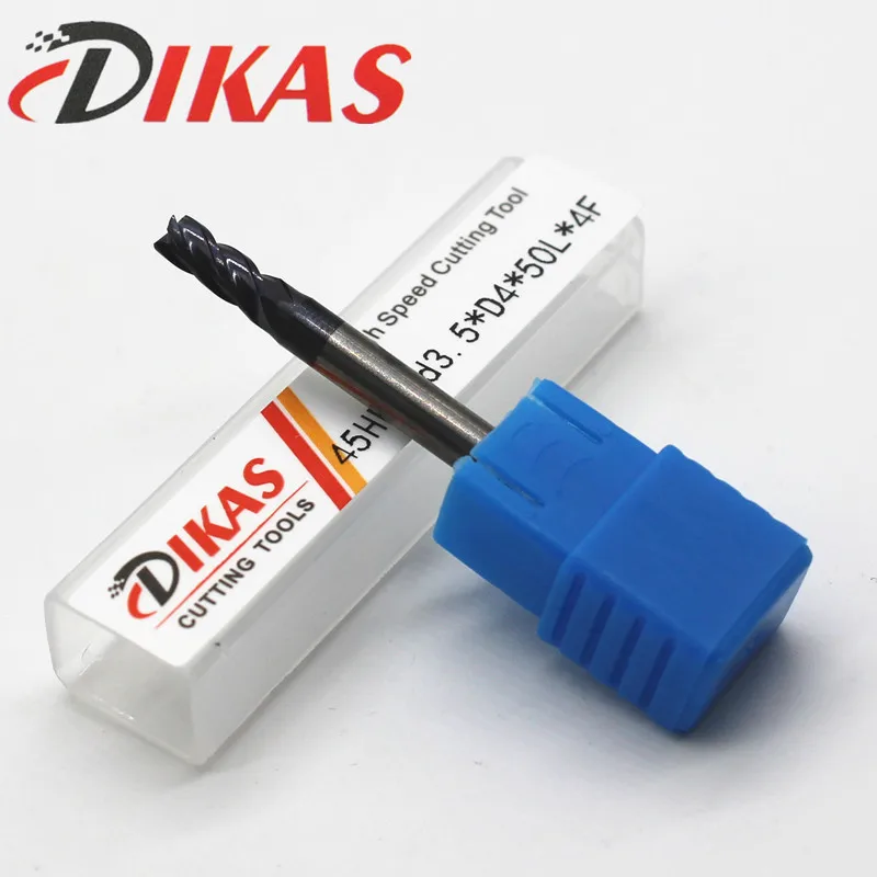 

Dikas 45HRC d3.5 * D4 * 50L * 4Fmaterial твердосплавная квадратная торцевая фреза с 4 канавками 3,5 мм покрытие нанопокрытие для высокоскоростного фрезерного станка