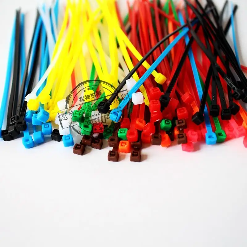 100pcs/lot 4mm x 200mm Network Nylon Plastic Cable Wire Zip Tie Cord Strap color Battery Free shipping