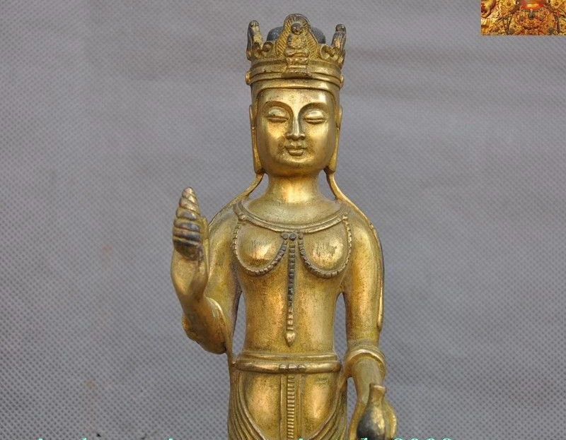 Tibetan Buddhism bronze 24k gold Gilt Kwan-Yin GuanYin Bodhisattva Buddha statue