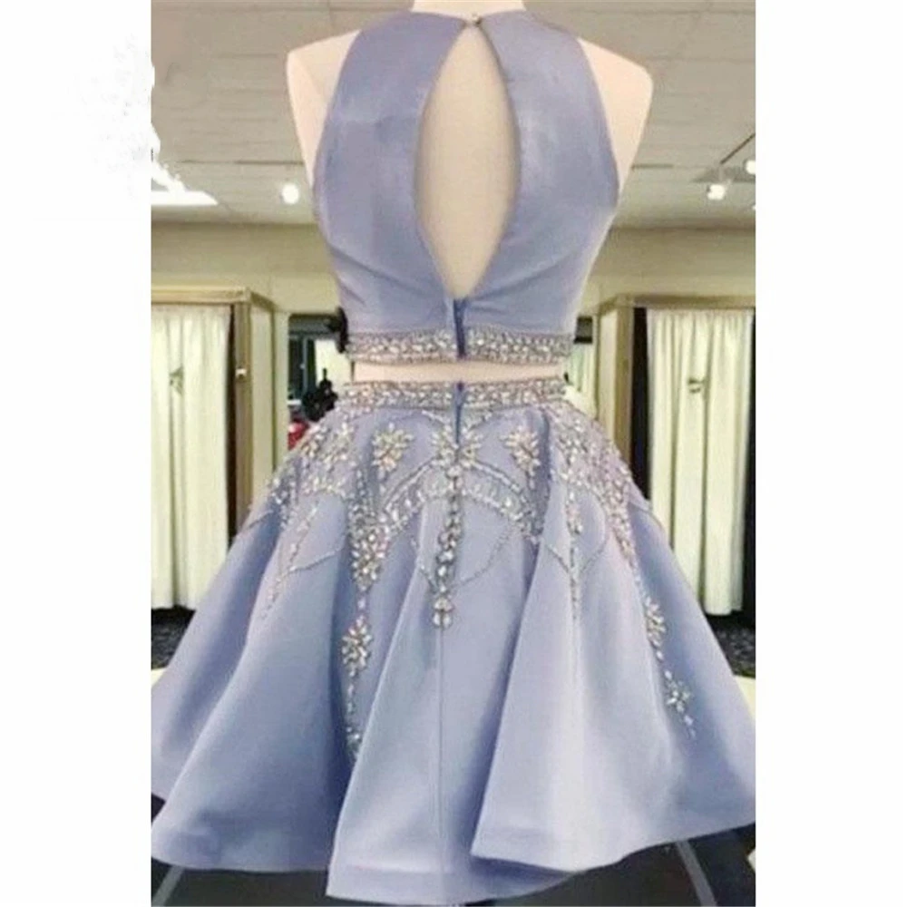 Robe de soirée courte avec perles et cristaux pour remise de diplôme, tenue de bal, de Cocktail, avec fermeture éclair, style Vintage, 2018