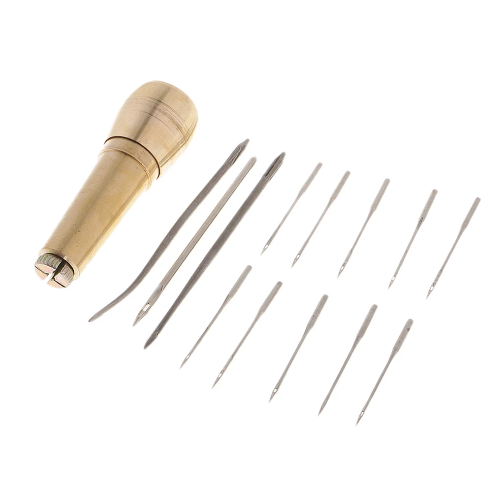 Metal Handle Sewing Awl for Leather Craft Fabric Awning Sails Tent Repair Tool With 13 Needles