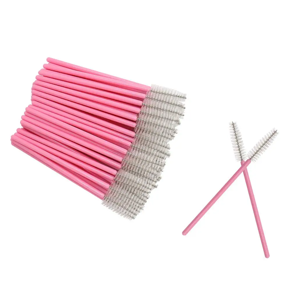 Brosse à sourcils et cils rose, peigne, baguettes de Mascara, outil d'extension de cils, beauté professionnelle, plastique et Nylon, 1000 pièces