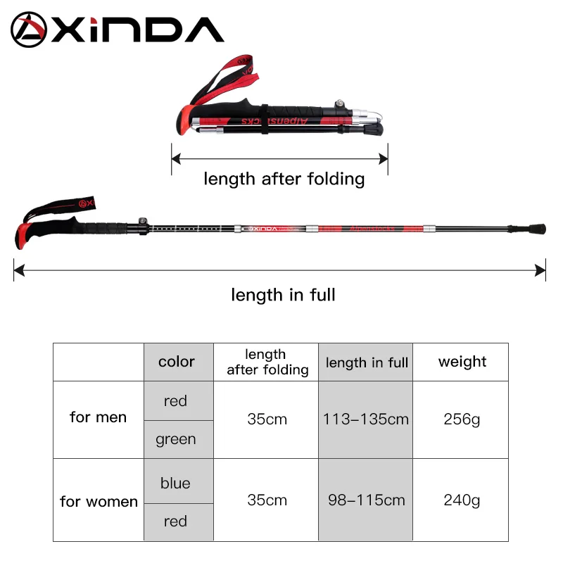 XINDA 접이식 트레킹 폴, 탄소 섬유, 초경량, 빠른 잠금 워킹 스틱, 하이킹 러닝, 북유럽 워킹 폴