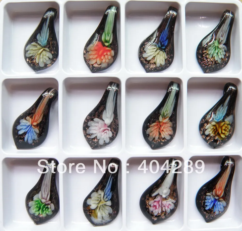 

Wholesale 12pcs 3D Flower Murano Lampwork Glass Beaded Pendant Necklace