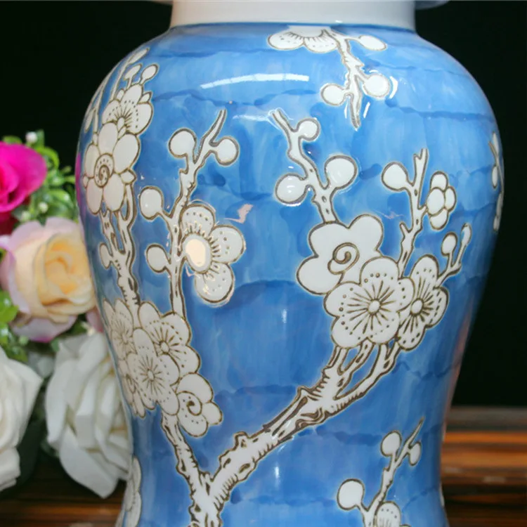 Jingdezhen Ceramics Traditional Technology Cylindrical Plum Blossom Ceramic Storage jar Decorative Pot Soft porcelain temple jar