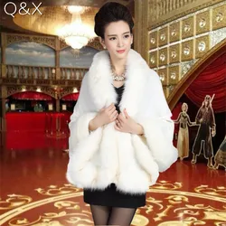 13 Colors Winter Women White Faux Fox Fur Knurling Poncho Knitted Oversize Cape Coat Batwing Sleeve Big Collar Cloak Shawl