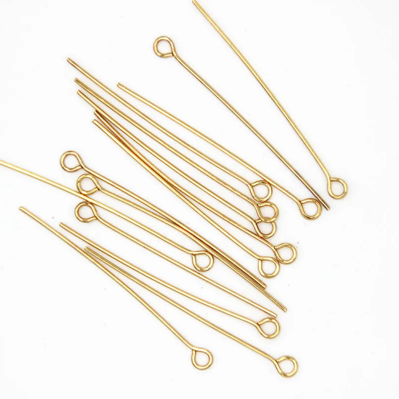 100Pcs 0.7mm 21 Gauge Stainless Steel Gold Color Eye Pins Hooks DIY Earrings Findings for Handmade Crafts Jewelry Making 30/40mm