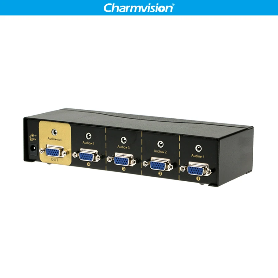 Charmvision VA401R 4 Ports VGA 3.5mm Audio Switcher Auto Canning Remote Control VGA L/R voice Simultaneously Switch Control