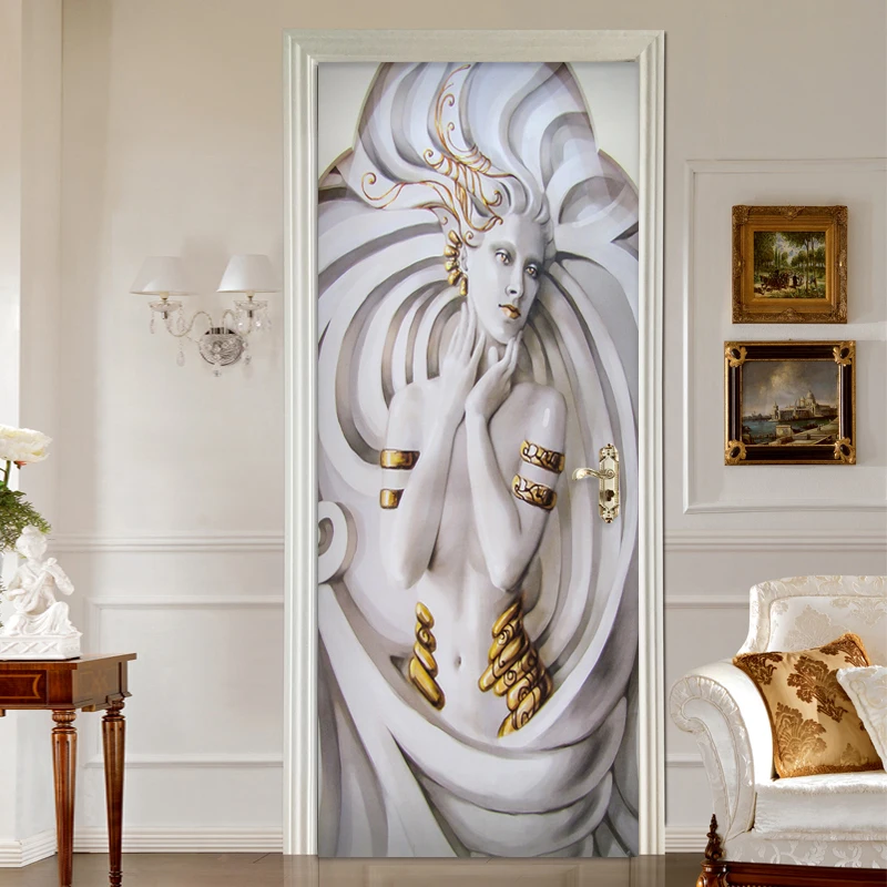 

European Style 3D Embossed Statue Door Sticker Self-Adhesive Waterproof Mural Wallpaper Living Room Hotel Decor Wall Sticker 3 D