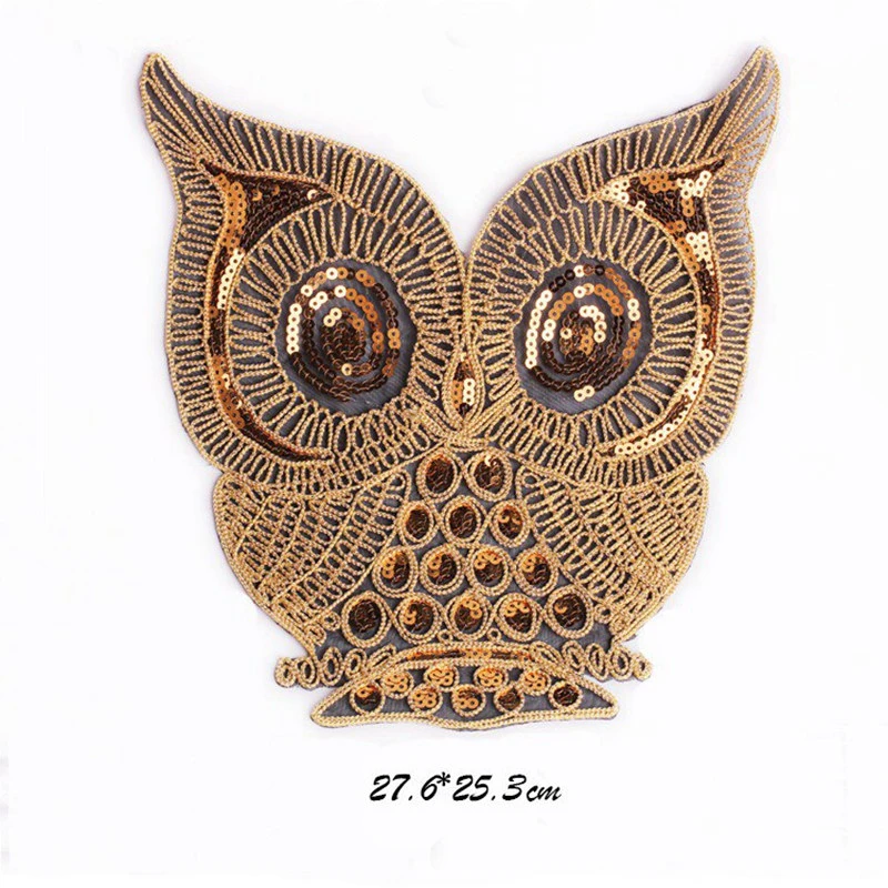 High Quality Golden Owl Butterfly Crow Patches Sew On Appliques Cartoon Sequins Embroidery Woodpecker Clothes Dress Accessories