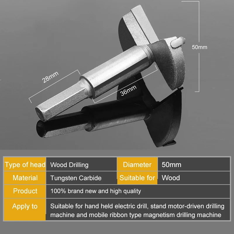 HOEN 1pc 50mm Forstner Wood Drill Bit Centering Hole Saw Wood Cutter Woodworking Tools HSS Carbide Rotary Hand Tools