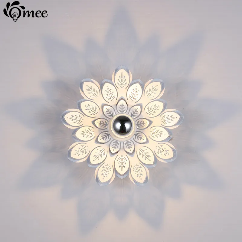 Omee Art Deco White Flower Shadow LED Wall Lamp Modern Creativity Foyer Stair Ceiling Plate Leaf Aisle Lights Corridor Lamps