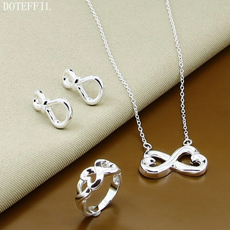 

DOTEFFIL 925 Sterling Silver Heart Pendant Necklace Earring Ring Set For Women Wedding Engagement Party Jewelry