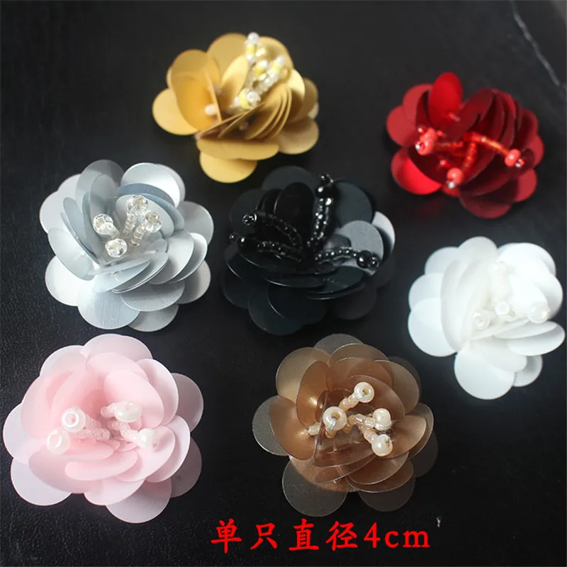 10pcs Small Sequin Patches Beaded Cloth Flowers DIY Clothing Accessories Sweater Decorated 3D Flower Patch for Clothes Bags Sock