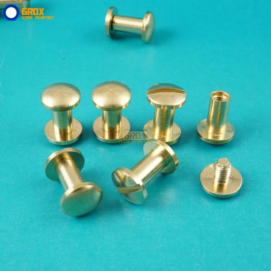 

50 Set 8*8mm Solid Brass Rivet Chicago Screw for Leather Craft Belt Wallet / Cambered