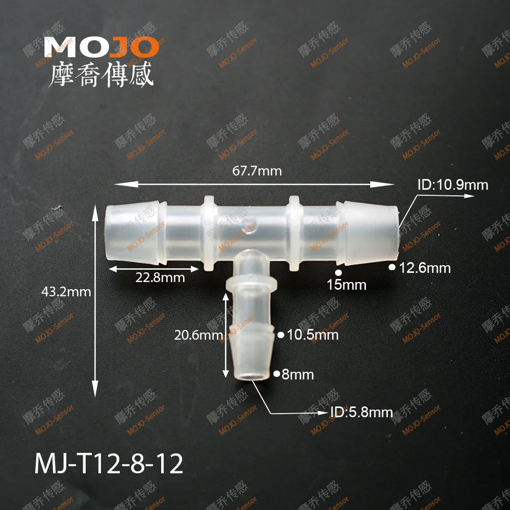 2020 Free shipping!!  MJ-T12-8-12 Reducing multiple tee hose connector 8 mm to 12mm barbed type connectors (100pcs/lots)