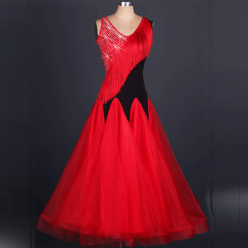 2019 Hot Ballroom Dance Dress Sexy Lady Women Tassel Beeds Tulle Salomon Flamenco Vestidos  Performance Tango Dress