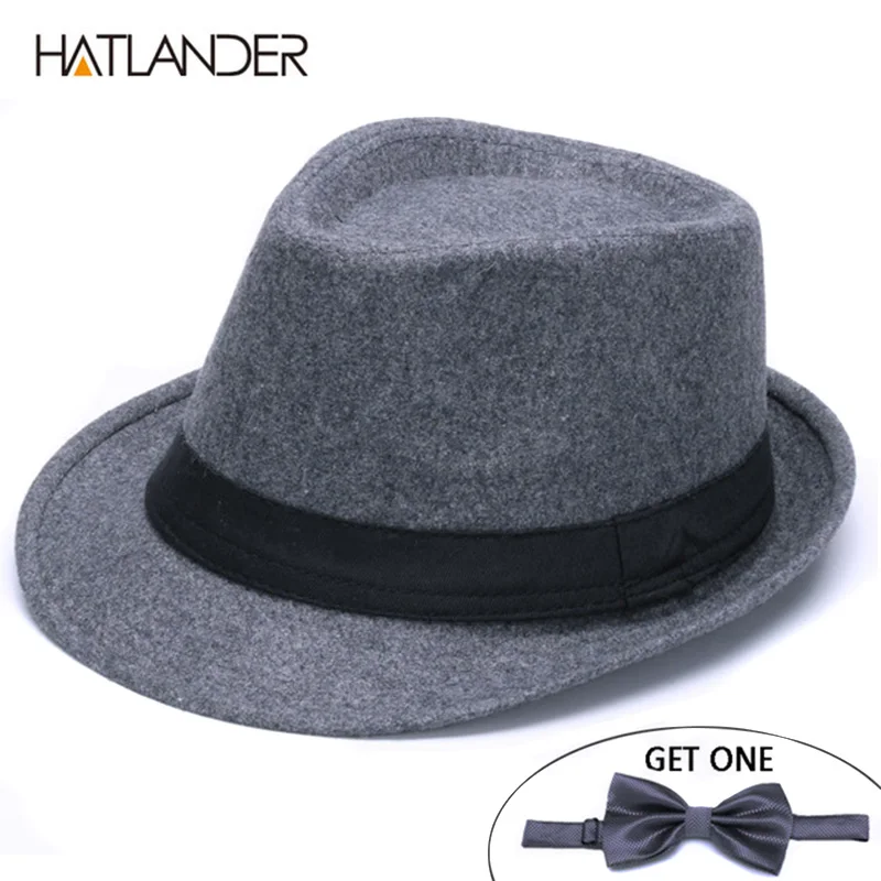 HATLANDER Classic solid Men's Dad fedora hats for Gentleman woolen Jazz church cap women fedoras winter felt billycock top hat