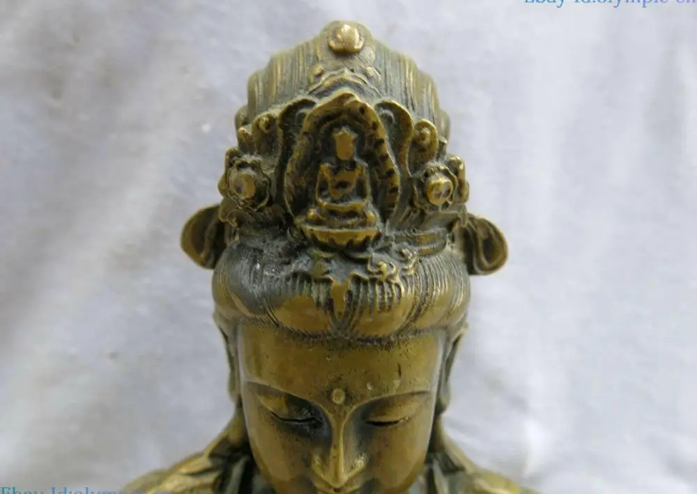 China brass sculpture carved copper buddhism Kuan-yin Bodhisattva hand Statue