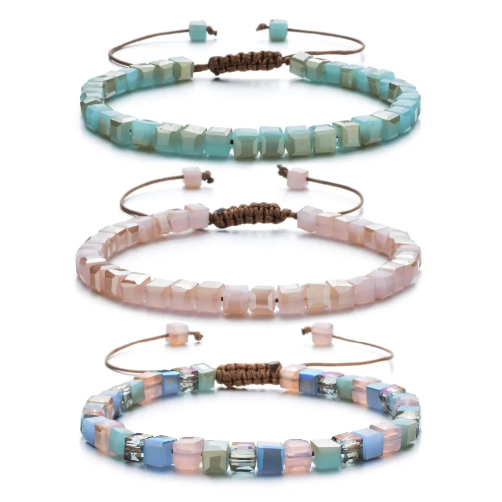 ZMZY 3pcs Mixed Crystal Glass Stone Beads Bracelet Friendship Bracelets for Women Gift Colorful Boho Style Party Luxury Jewelry