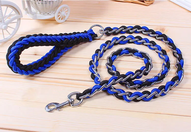 New High Quality Upgraded color collar rope Large Dog Leashes Iron chain Bite proof Pet Traction Rope For Medium large Dogs