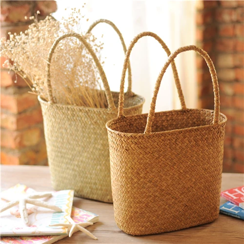 

Seaweed Flower Basket Dried Flower Arrangement Flower Decoration Vintage Hand-Woven Rattan Handbags Debris Storage Basket Decora