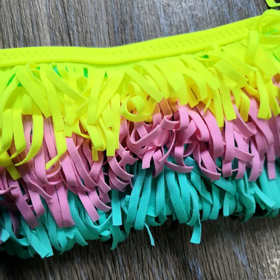 5-12 Years Teenager Girls Swimsuit Kids Swimwear Tassel Big Girl Bikini Halter Top Bathing Suit Fringe Children Girl Swim Wear