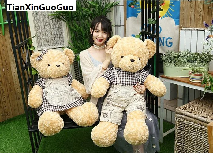 

new arrival huge 100cm couple teddy bears plush toy lovely dressed loves bear soft doll throw pillow Valentine's Day gift b0758