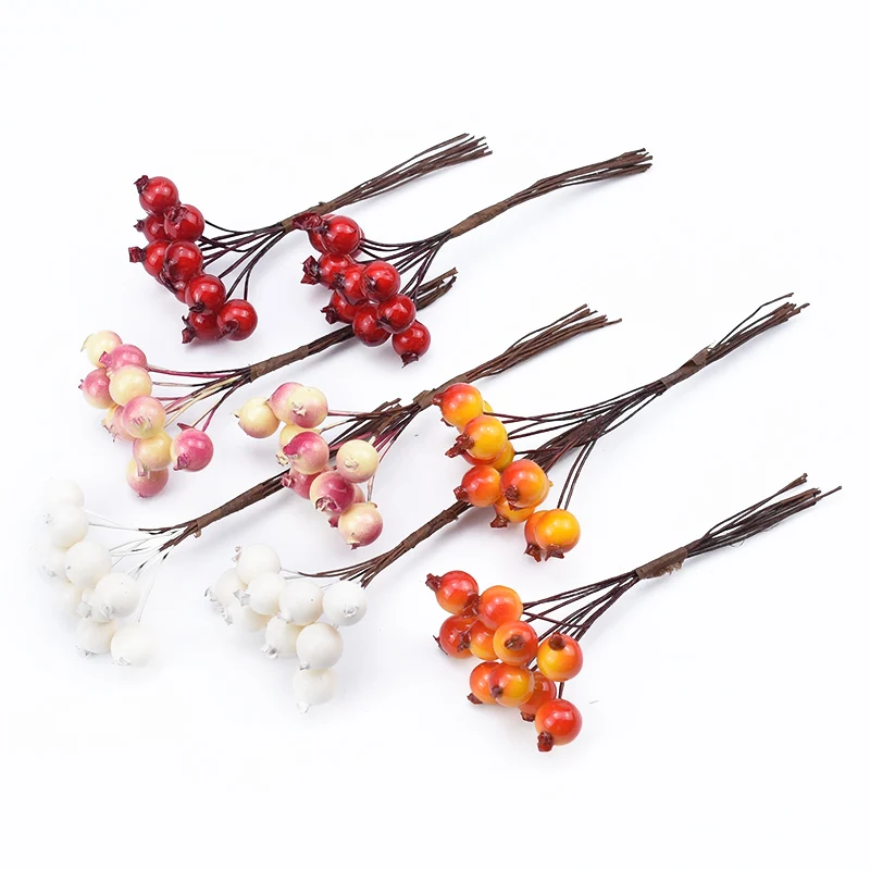 20pcs PE Cherry Fruit Artificial Plants DIY Gifts Box Christmas Decorations for Home Scrapbooking Decorative Flowers Wreaths