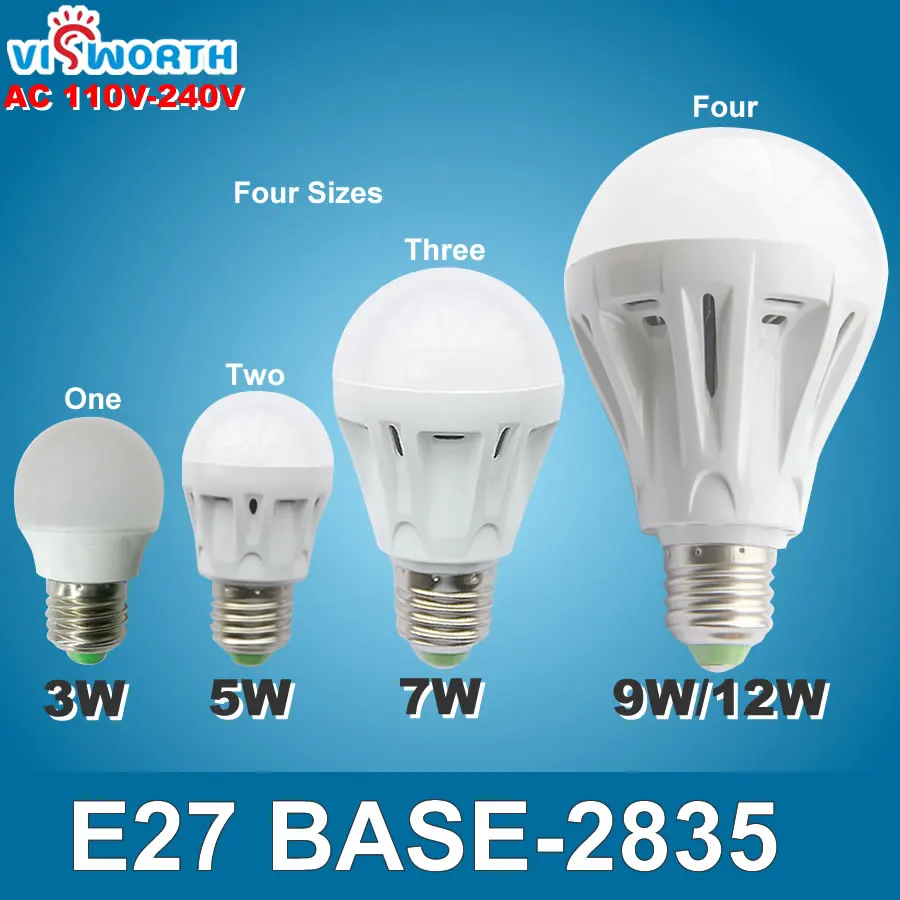 

e27 led lamp 3w 5w 7w 9w 12w led bulb ac 110v 220v 230v 240v energy saving smd2835 warm white/cold white led lights for home