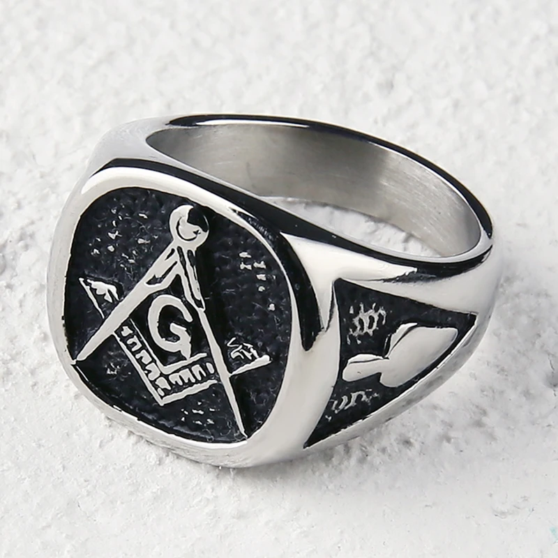 Valily  Man's Seal Freemason Ring Stainless Steel  Signet Masonic Jewelry for Men