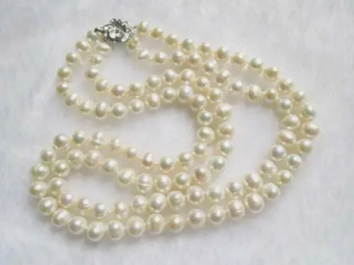 

huij 001593 white freshwater pearl 2 strands round beads necklace