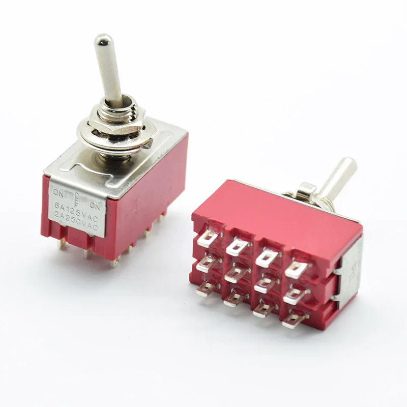 1 PC NEW Red 12 Pins ON-OFF-ON/ON ON 3/2 Position Mini Toggle Switch AC 6A/125V 2A/250V With Solder Terminal waterproof