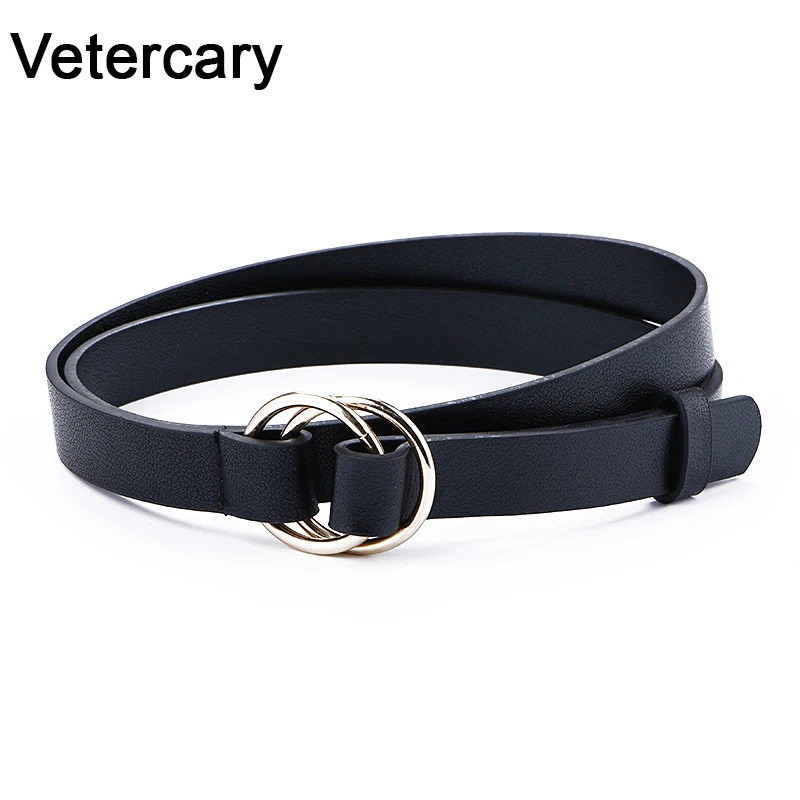 

New Double Ring Round Circle Buckle Gold Ladies PU Leather Belt Thin Fashion Wild Personality Knotted Decorative Belts For Women