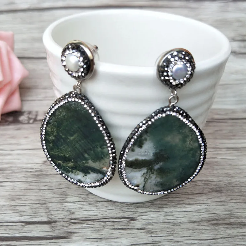 1 Pair Drusy Natural Agat e Dangle earrings, Druzy Pearl Earrings,druzy gem stone earrings, Handmade Jewelry For Women ER243