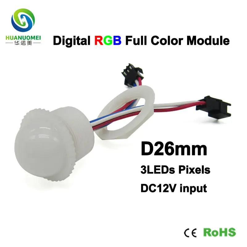 10PCS/lot 26mm 3LEDs UCS1903 5050 SMD Digital RGB Module LED Pixel Light Full Color Bulb DC12V Milky Cover Waterproof IP67