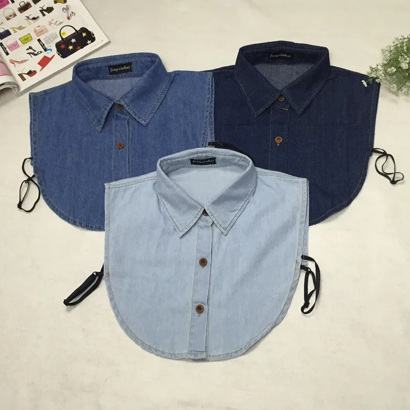 Women Denim Blouse Summer Vintage Denim Detachable Fake Collars for Women Men Shirts Collar Accessories